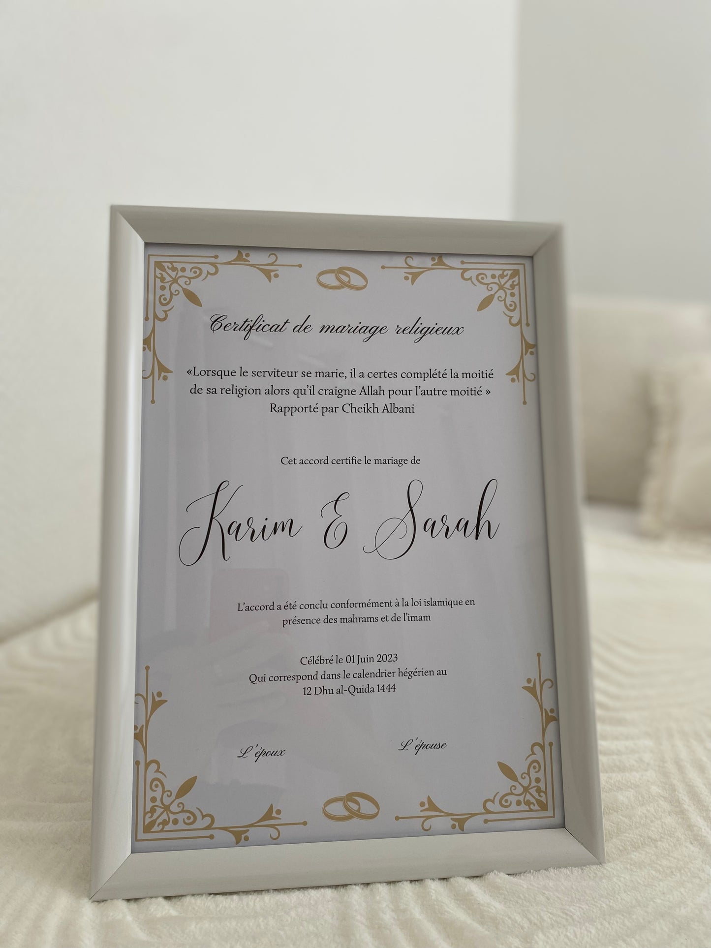 Certificat de mariage