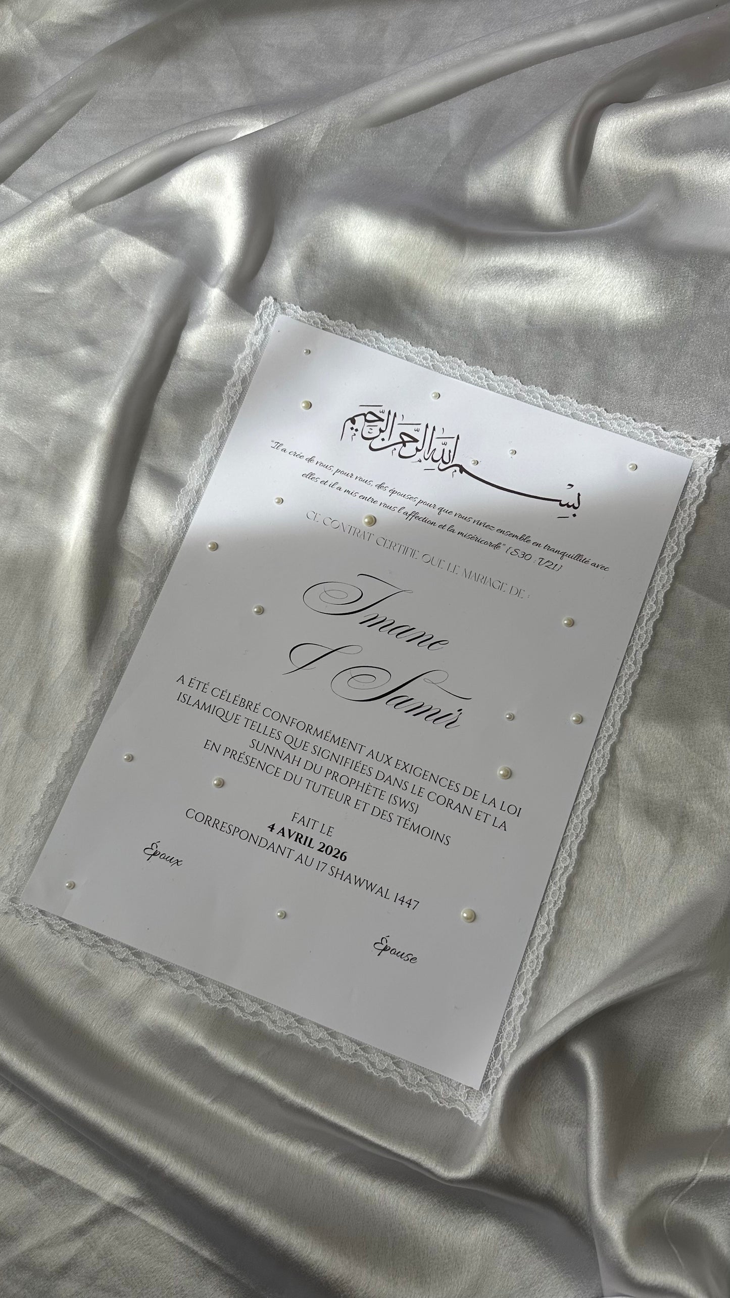 Certificat de mariage religieux dentelle